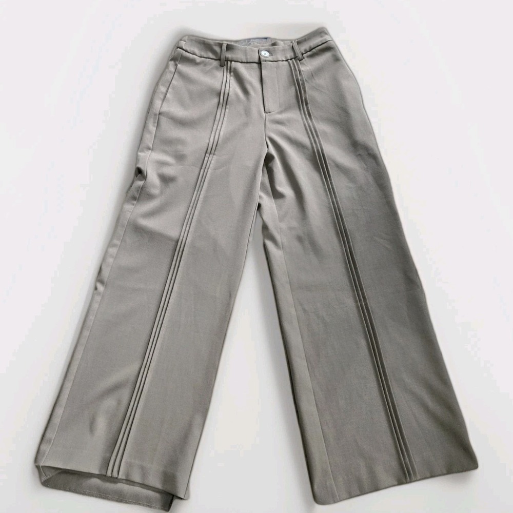 ANEWSTA Professional Tan Dress Pants - Wide Leg W/ Lines Sz Large X 28 Inseam**